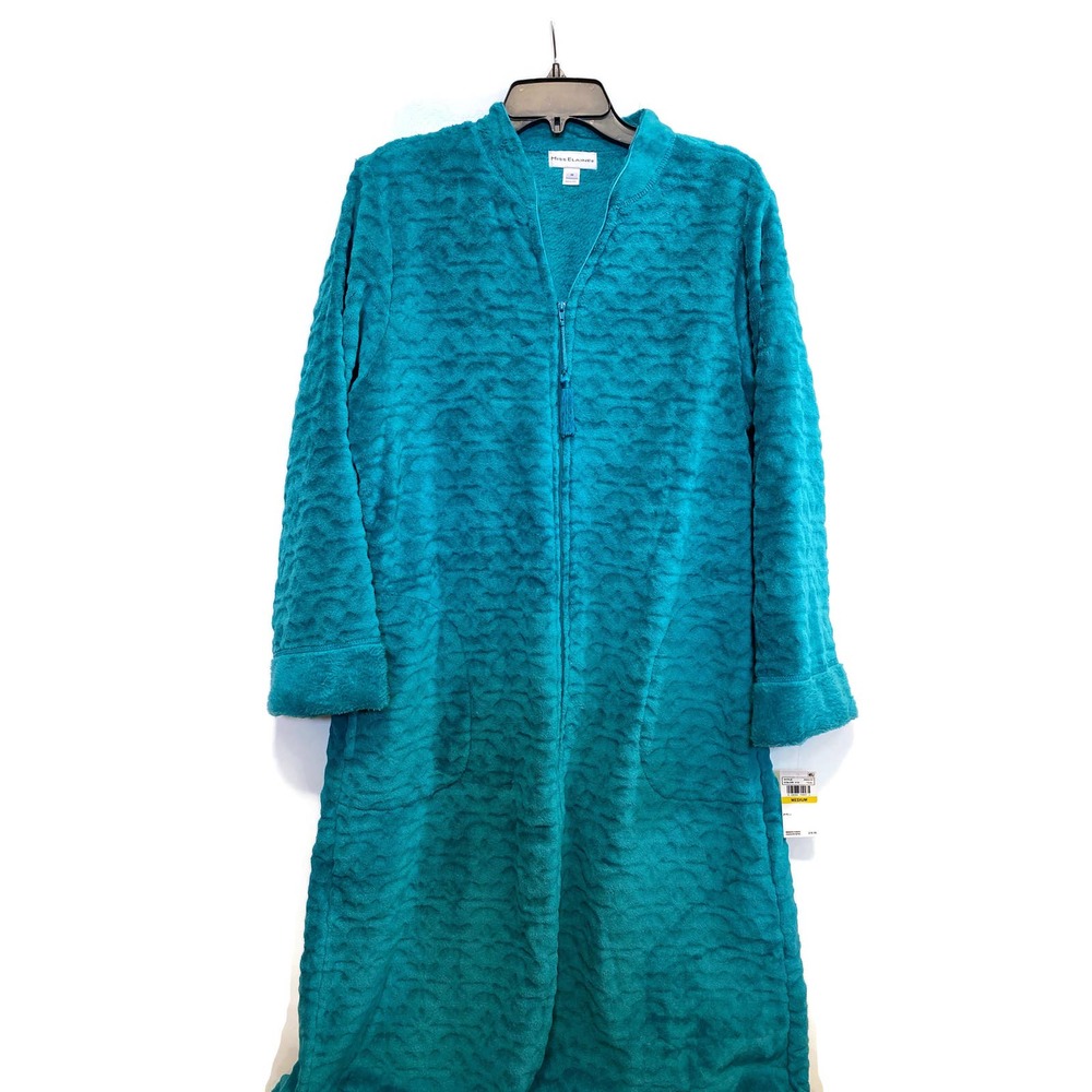 LAST ONE-Miss Elaine  Fleece Long Zipper Robe- Teal NWT - Picture 5 of 10